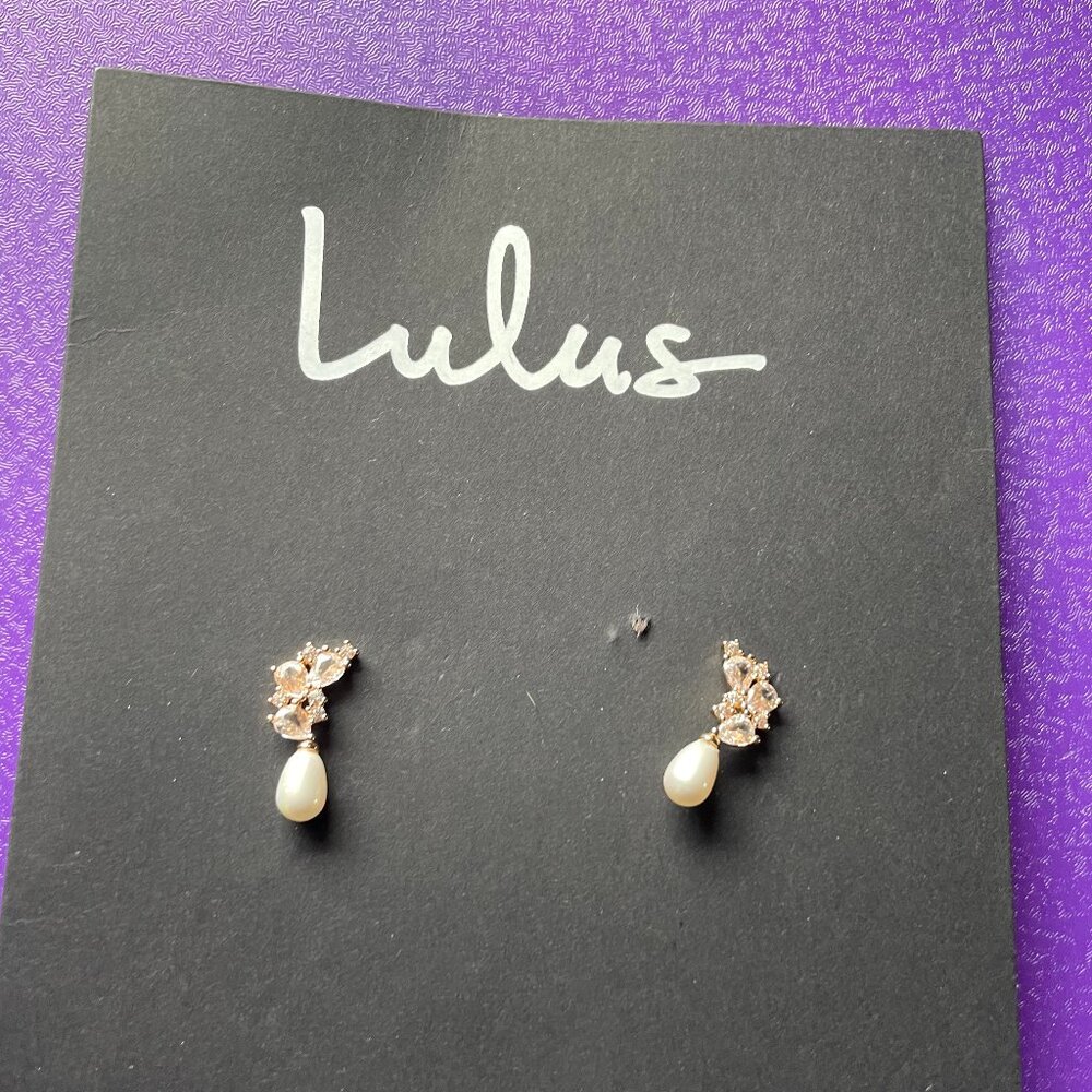 Bundle 3/$12. Lulus Faux Pearl and Gold Tone Earrings with Cubic Zirconia